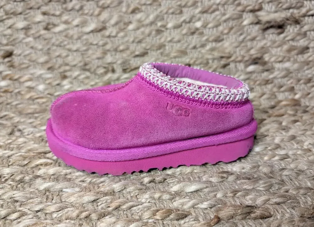 Kids UGG Tasman II Slipper - Pink Bloom Suede Girls Size 8 US Comfort